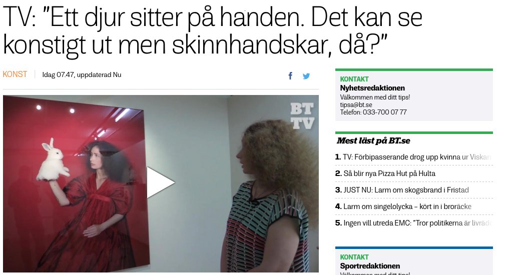 Ingen tvekan, Nathalia Edenmont försvarar kaninen på handen. BT:s <a href="/NiclasSennerteg/">Niclas Sennerteg</a> och @antonhedberg75 tog smygtitt på hennes utställning på <a href="/Abecitakonst/">Abecita Konstmuseum </a> bt.se/kultur/tv-nath…
