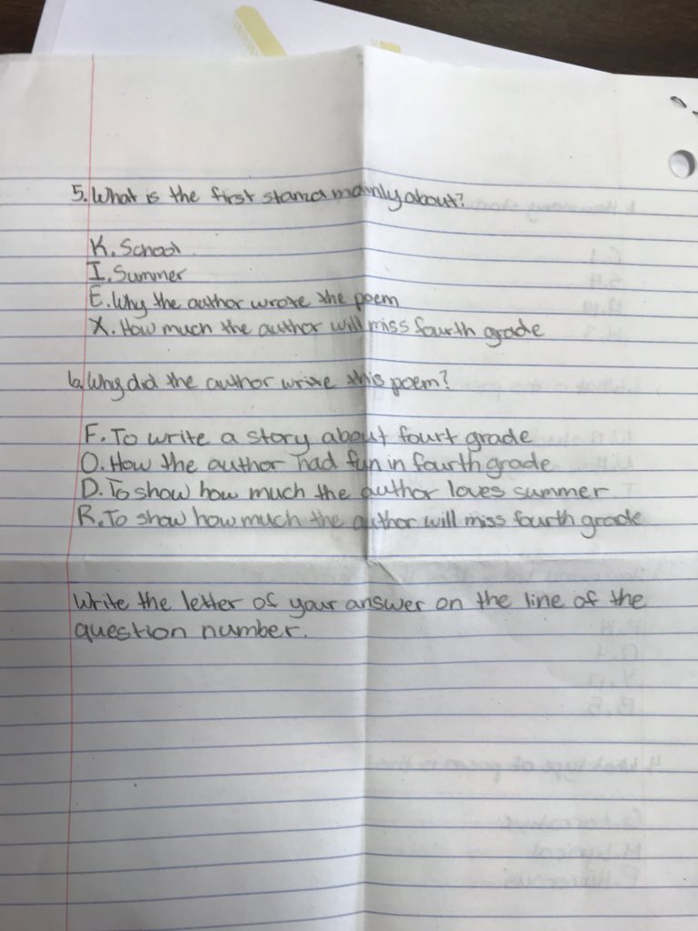 Jhar4578's tweet image. Lots of thoughtful gifts and letters on the LDOS, but this was a first for me: S wrote a poem and included a little STAAR test for me! @crockettwfisd @WFISDschools #OwnYourLearning #iamwfisd