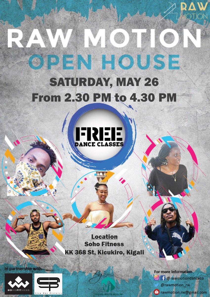 rawmotion_rw's tweet photo. Mark you calendars! This Saturday, May 26, come enjoy with those who are or will become your favorite teachers
2h, 5 different styles, 1 passion in common. Let's #dance together! From 2.30pm to 4.30pm
Location: @SOHOFitness250
#afrobeats #hiphop #dancehall #andmore #my250 #kigali https://t.co/kDzgAGn3TE