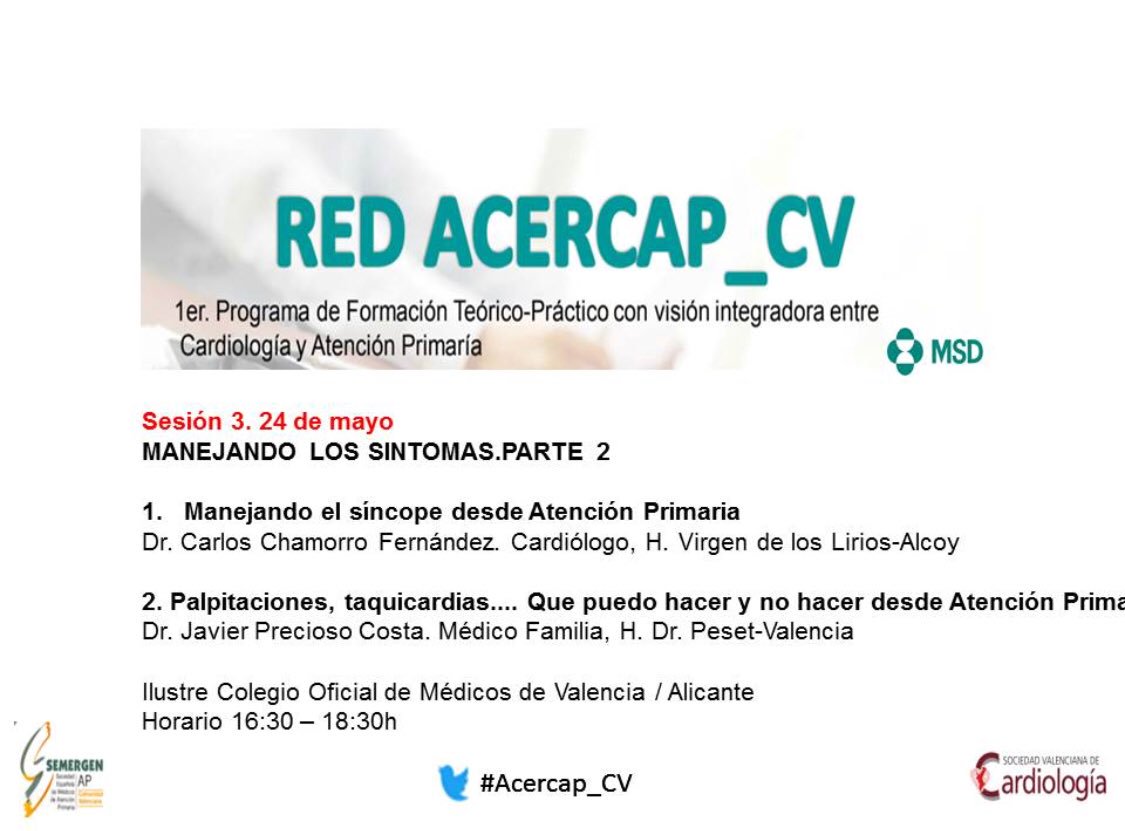 SVCardio's tweet photo. En directo en @IICOMV y desde @COMAlicante y nuestro canal de  @YouTube con el Dr @Cisra75 @javiprecic @SEMERGENap @SEMERGEN_CV y @msd_es https://t.co/UHfZ5ph1i7