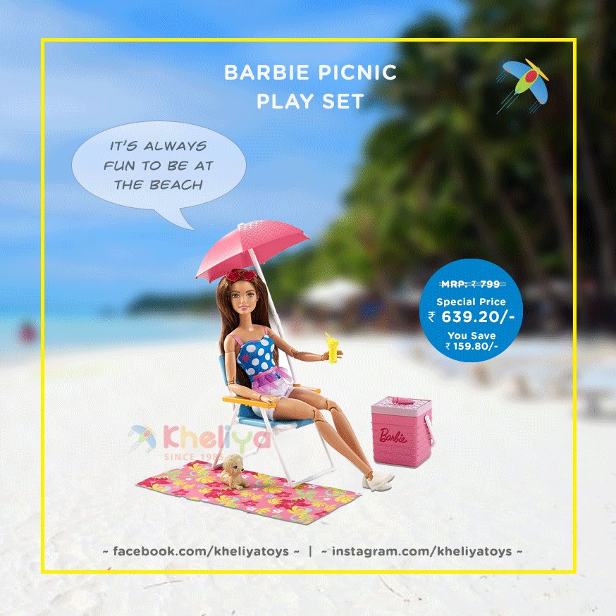 karanad123's tweet photo. Create amazing memories of the poolside or the beach-side &amp; cherish them for years to come. Special Barbie set at a special price, only at Kheliya 🏖#Pune https://t.co/Z8UNqdhcGf

— Kheliya Toys ® 🙂 (kheliyatoys) May 24, 2018