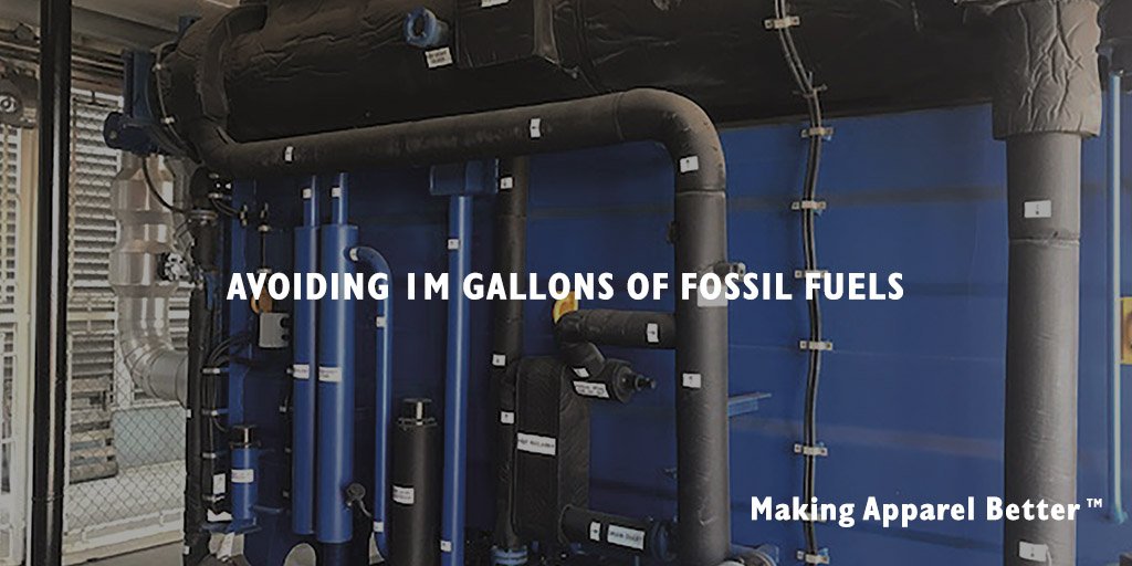 Last year, we avoided burning 1M gallons of fossil fuels thanks to our engineers who created an innovative solution that captures the thermal energy from within steam to create cool water that now drives our facilities’ air conditioning systems. #MakingApparelBetter