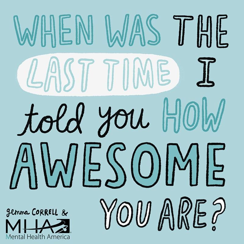 To help you show some #love, MHA partner, artist, and 2017 Media Award Winner @GemmaCorrell created e-cards for #ThoughtfulThursday. Post one (or more) and tag someone who you think could use a little pick-me-up. Remember to use #4mind4body!