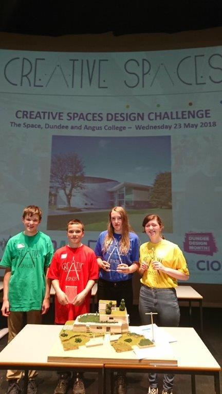 perthacademy's tweet photo. Yesterday four pupils from S2 took part in the Creative Spaces event at Dundee College, taking part in a Construction, Design and Architecture day orgainised by @nrsarchitects winning a trophy, £60 cash each and £600 for the DET dept! Go Eilidh, Caitlin, Ross &amp; Arran! #DEC #DYW https://t.co/trlqGZYloL
