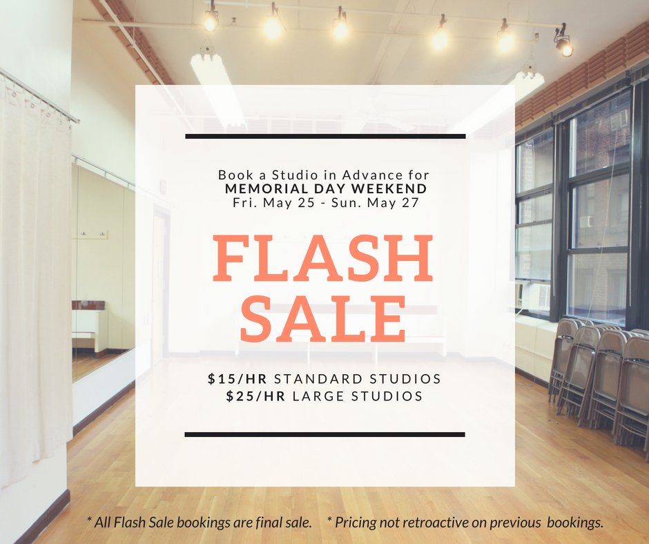 simplestudios's tweet photo. No need to stress about calling right at 9am for our day-of discounted rate this Friday through Sunday! Get our lowest hourly rates when you book a standard or large studio in advance for this weekend with our Memorial Day FLASH SALE!
#CheapRehearsal #RehearsalStudio #CheapSpace https://t.co/U5GTPBJ51v