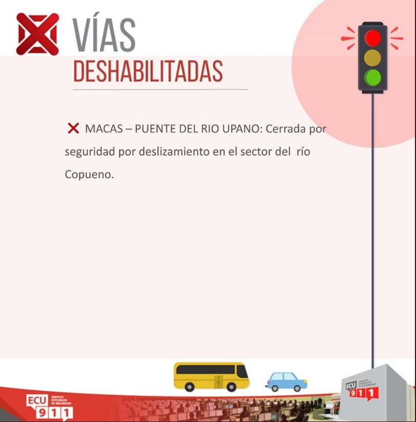 Digitaltv28's tweet photo. Reporte Vial en la Provincia de Morona Santiago fuente
@Ecu911Macas https://t.co/sifzRBHR1q