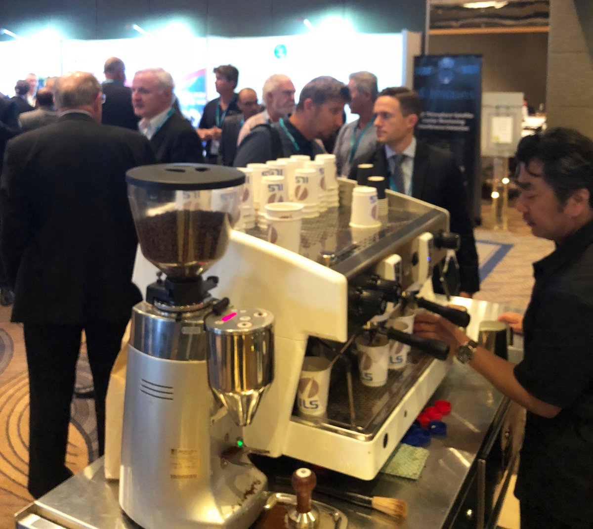 ILSLaunch's tweet photo. More photos from #Australasia #Satellite Forum 2018 where Kevin Reyes, ILS Senior Director, Sales, for the Asia/Pacific, was a panelist. As you can see, the ILS Barista Cart got a ton of attention! #ILS #ILSProton #australia #rocket #rocketlaunch #space #coffee #barista https://t.co/RZHs54JDmH