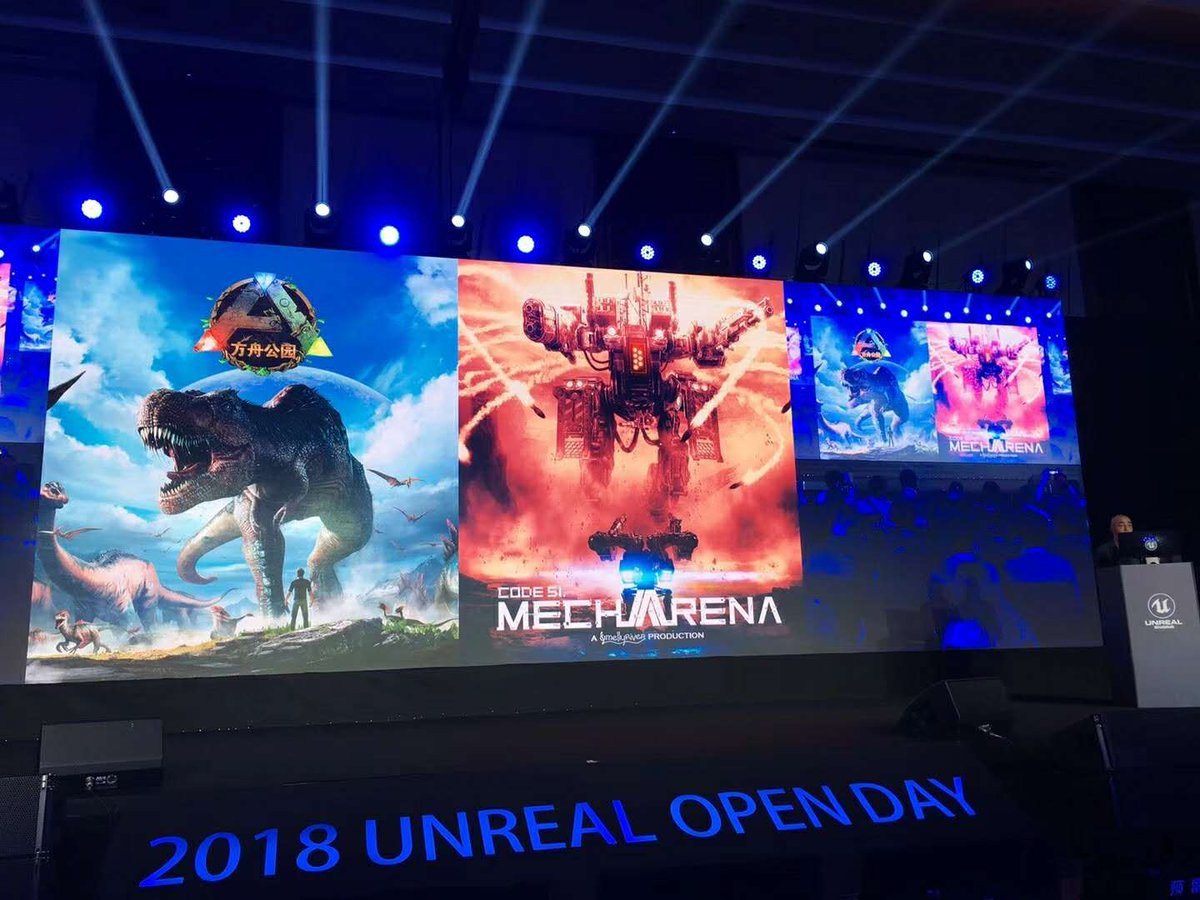 smellyriver's tweet photo. As the developers of #Code51：Mecha Arena. When Mr. Soeda Takehito  mentioned us on the stage, we were really proud. And we had a wonderful time on #unrealopenday with game developers #gamedev  these guys were awesome！ https://t.co/4fXSeVLiXg
