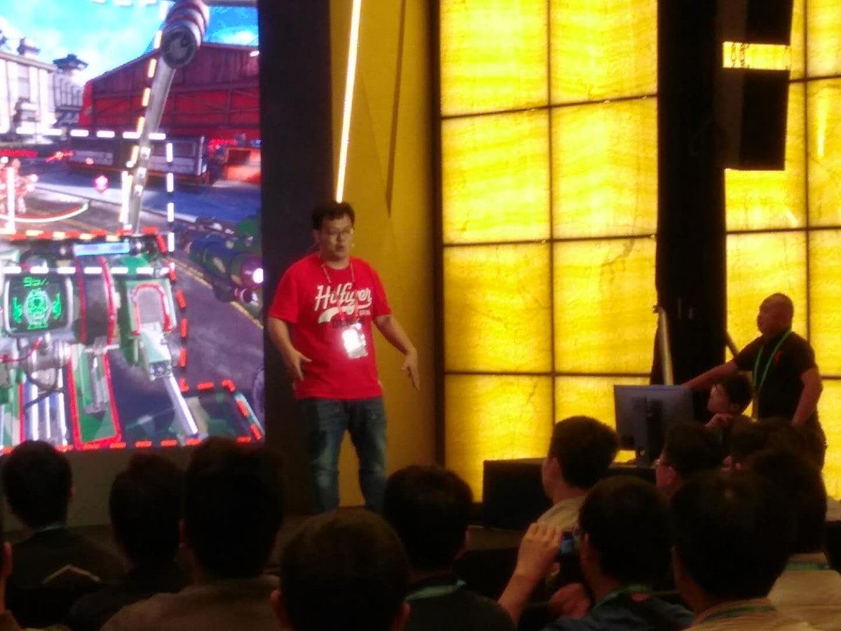 smellyriver's tweet photo. As the developers of #Code51：Mecha Arena. When Mr. Soeda Takehito  mentioned us on the stage, we were really proud. And we had a wonderful time on #unrealopenday with game developers #gamedev  these guys were awesome！ https://t.co/4fXSeVLiXg