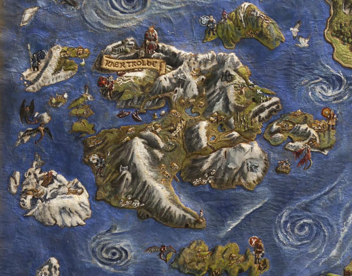 thewitcher's tweet photo. Map of the Northern Land from The Witcher 3 made on traditionally tanned deer skin. Details are burned into the skin and painted with a piece of deer bone and natural pigments.

Author: @CaveGeekArt https://t.co/SGmIsadWiJ