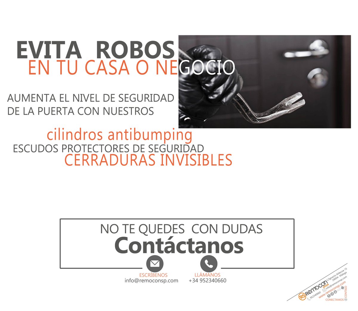 REMOCON_SPAIN's tweet photo. Aumenta la #Seguridad de tu CASA o NEGOCIO . 
Evitas los robos instalando nuestros productos de Alta Seguridad. 
No te la juegue y refuerza la seguridad. Ahora es posible. 
#remoconsp #ferreteria #cerrajeria #seguridadcasa #antipumbing
Mira nuestros packs: https://t.co/YlcgaLAvsf https://t.co/9tQMyVJPV8