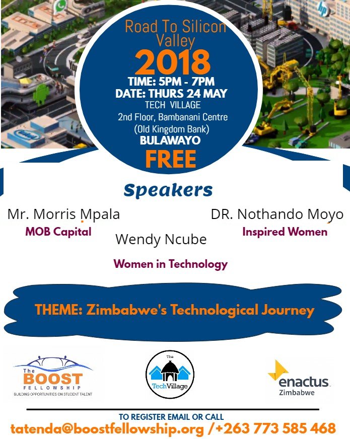 Join us for the Road to Silicon Valley network event #R2SV @techvillagezw as we launch our Bulawayo series from 5pm - 7pm. @enactuszw @nustenactus @BOOSTFellowship