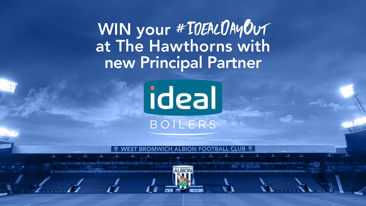 WBA's tweet photo. To celebrate @ideal_heating becoming our new Principal Partner, they’re giving three lucky Albion fans their #IdealDayOut...

Interested? Details ➡️ https://t.co/w9oWVBr55J

Simply RT this post before 5pm on Friday, May 25 to enter 👍🏼

#IdealAlbionFamily #AlbionFamily #WBA https://t.co/WQlRfOxwPu