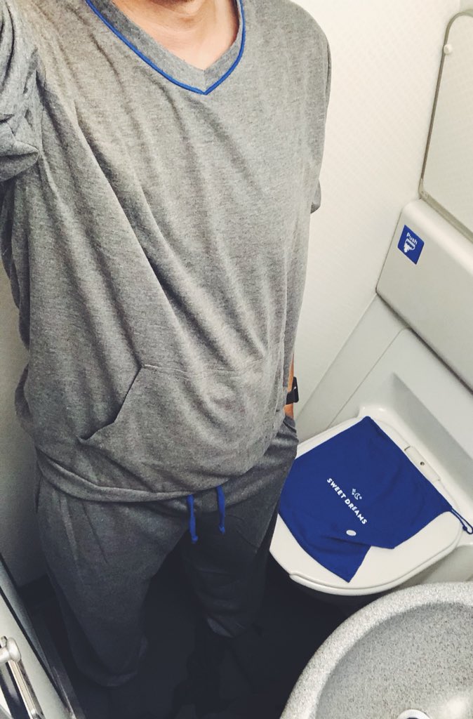 the pajamas from @casper/@americanair are more comfortable than anything i have at home 😭♥️ sweet dreams on this 16hr flight