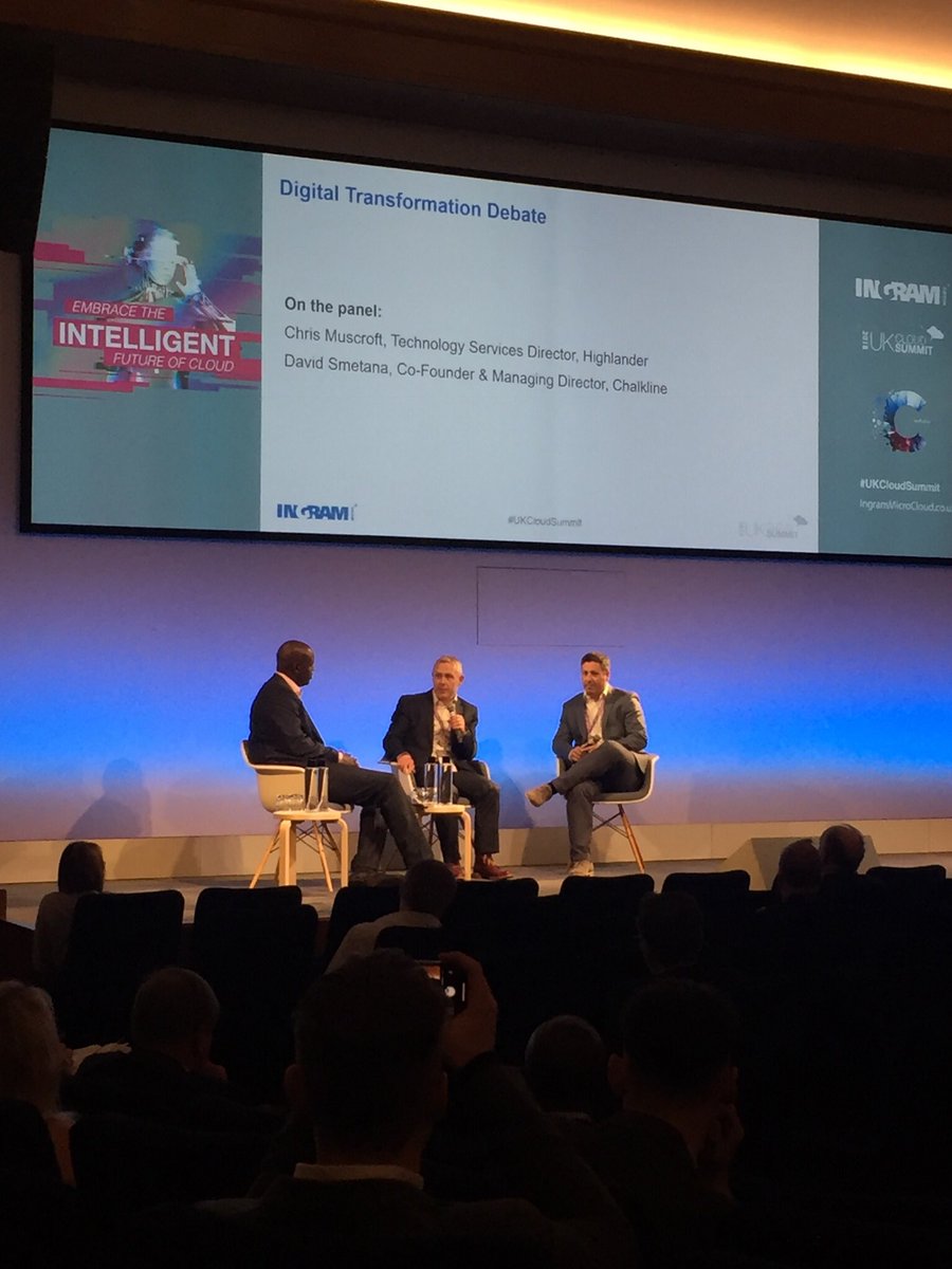 Karaolis_K's tweet photo. #DigitalTransformation debate with @ChalklineTech &amp; @Highlandercs now happening at #UKCloudSummit https://t.co/dFcrtPs8X8