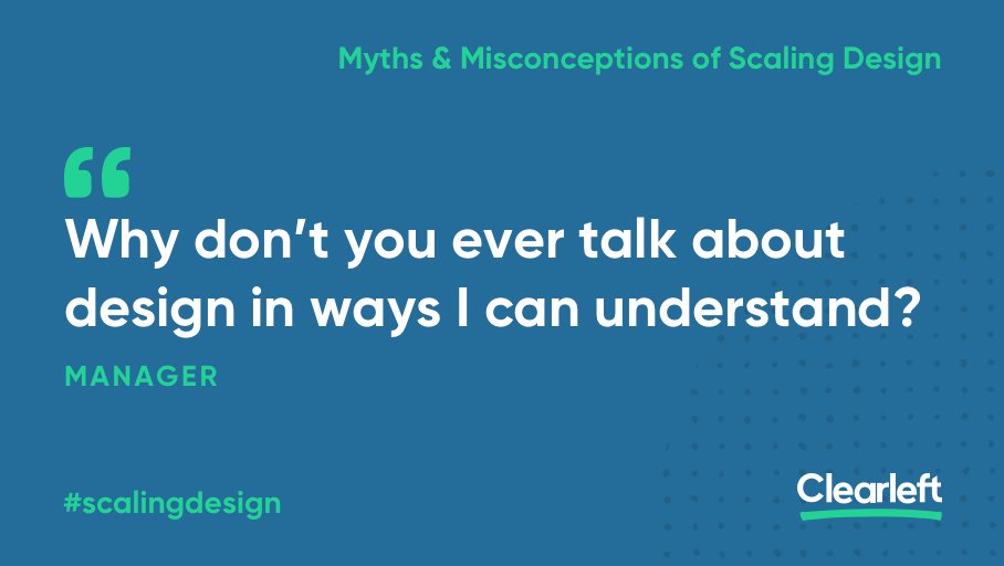 clearleft's tweet photo. The last in our series of Myths &amp; Misconceptions of #ScalingDesign – can any designers and managers out there relate to this? Read more in @chrishow's article over on our blog: https://t.co/IXUUHgzRXm https://t.co/dT54NJyCHq