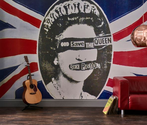 Find solace in this iconic 'God Save The Queen' large-scale mural...