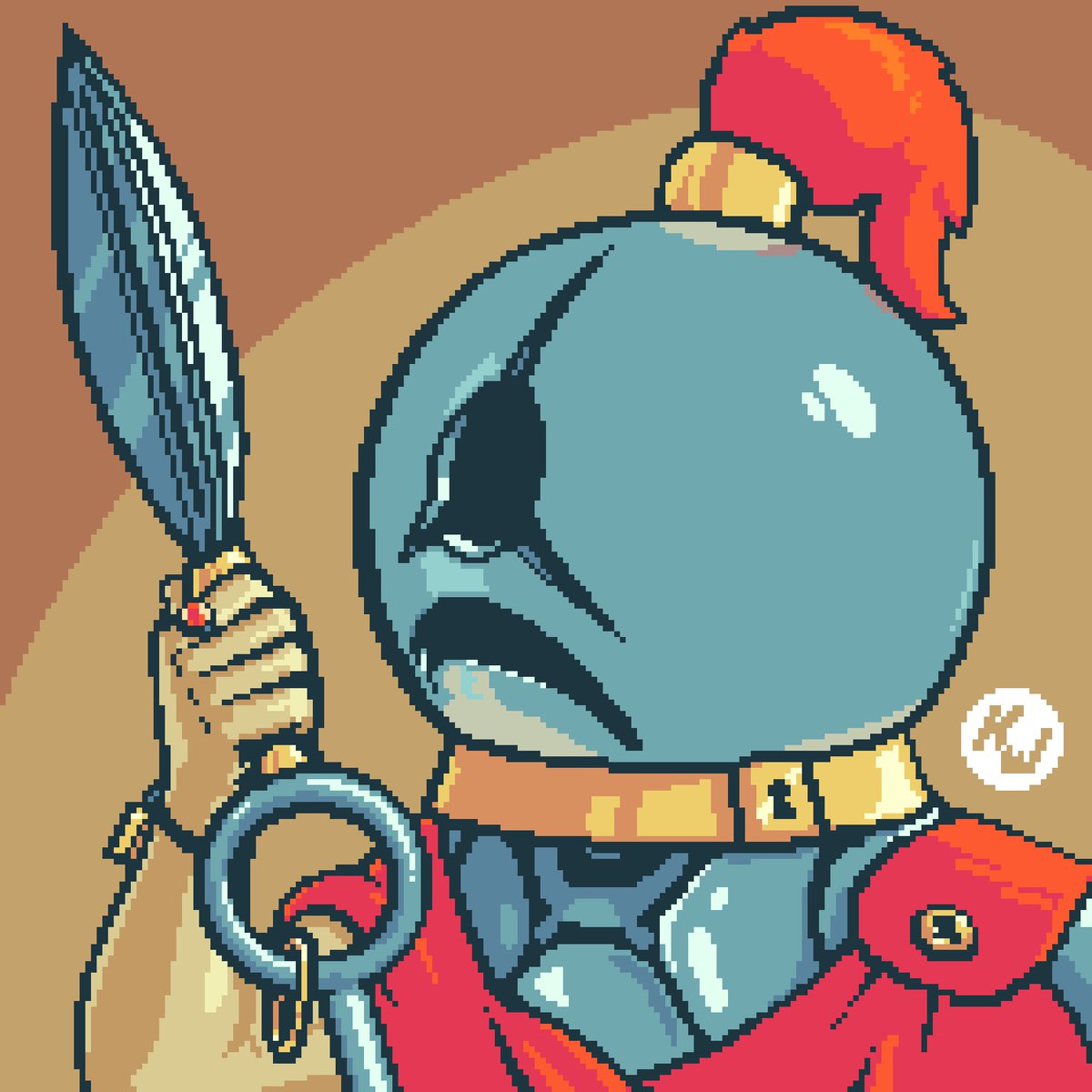 KwakWack's tweet photo. Here is something very different, a #LockKnight inspired by @zuezazon's great design :D I hope you like it, it was a really fun one and I learned a lot 😄#pixelart #digitalart #digitalartist #gamedev made with @aseprite #aseprite https://t.co/MO6Jgq9gHf