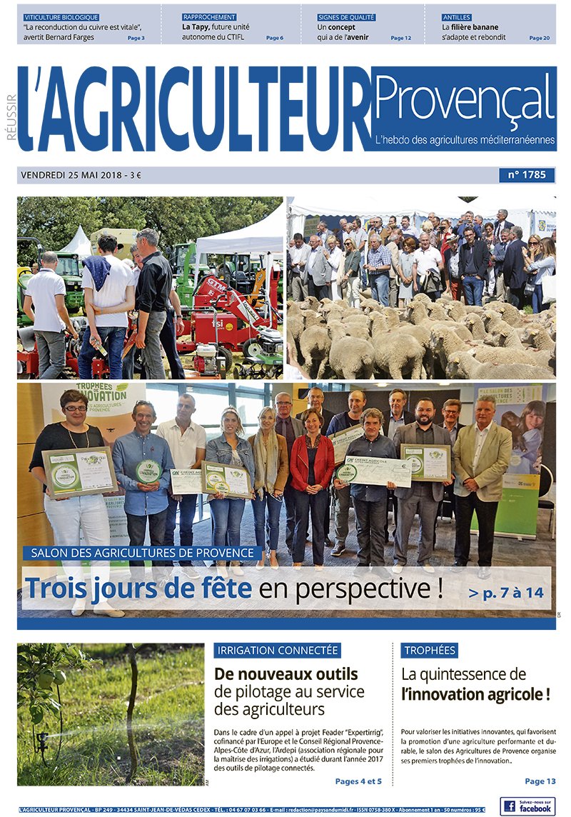 AgriProv's tweet photo. [#Teasing] Au programme de l'@AgriProv à retrouver demain : #rdv au Salon des #agricultures de #Provence du 1er au 3 juin #innovation , #irrigation connectée et nouveaux outils #Expertirring, le cuivre en #viti #bio, #LaTapy unité du @_Ctifl... 👩‍🌾🐐🐑🍇💧 https://t.co/1XDFSataYE