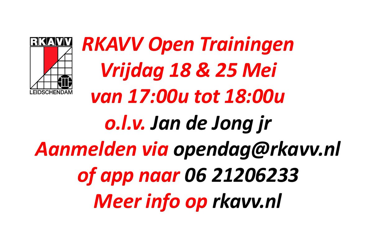 RKAVVLdam's tweet photo. Vrijdag open trainingen JO11 t/m JO19. Aanvang 17:00 uur! https://t.co/zxNw0cDvuE