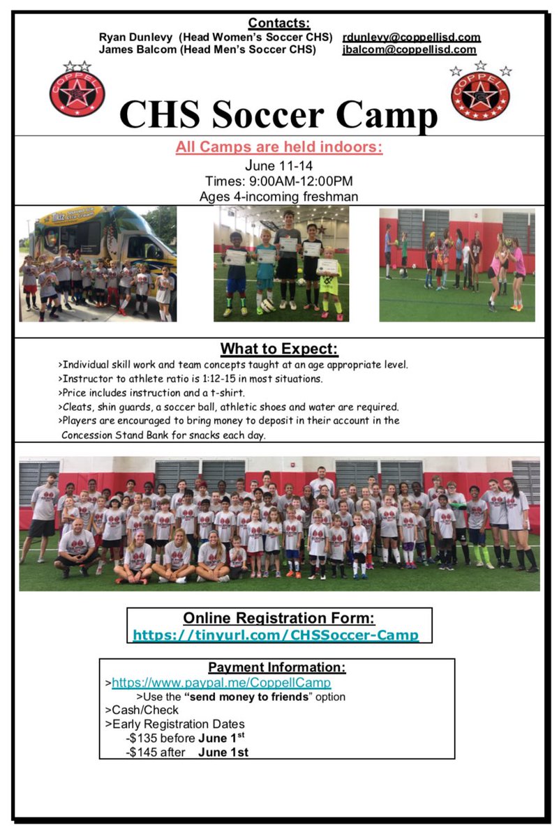 CoppellCowgirls's tweet photo. CHS Soccer Camp! It’s time to have some FUN!!!! Register online https://t.co/j8U0tR2P1Q All of camp is indoors! @CoppellSoccer @SoccerCoppell @CDA_Soccer https://t.co/gNYHPMwAiV