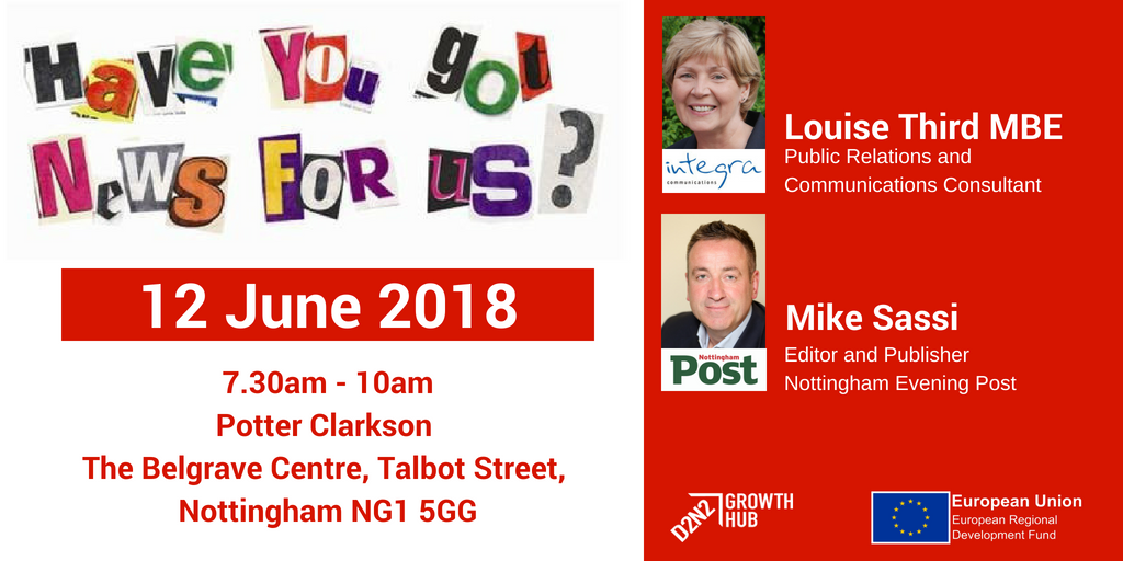 EMCCAGrowthHub's tweet photo. Learn from PR guru Louise Third @IntegraComms and @MikeSassi from @NottinghamPost on how to up your PR skills on this fast-paced &amp; practical workshop. 12 June, #Nottingham #d2n2events https://t.co/lG29FPLjEg https://t.co/W0z9GwCmax