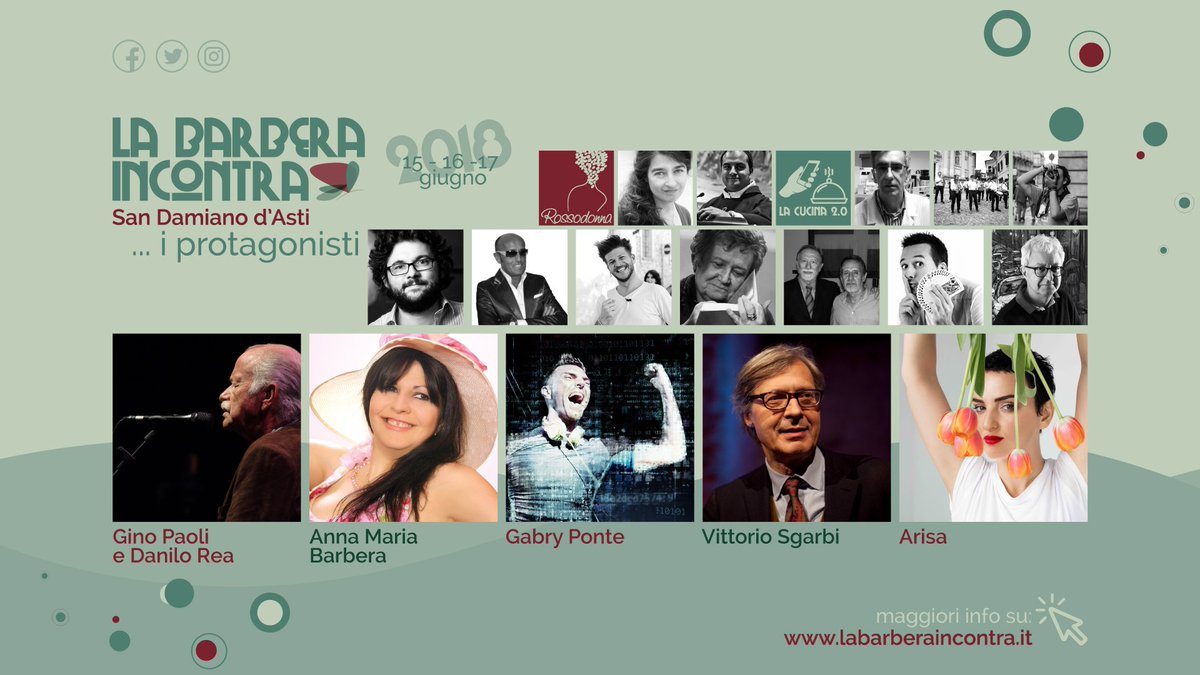 BarberaIncontra's tweet photo. #LaBarberaIncontra18 : SCOPRI IL PROGRAMMA COMPLETO!

Partecipa all'evento facebook e rimani sempre aggiornato sul festival di San Damiano d'Asti: https://t.co/WjAK9QS2HD

Per maggiori info visita il sito: https://t.co/9wgDnne8MG https://t.co/JUd27KNH4e