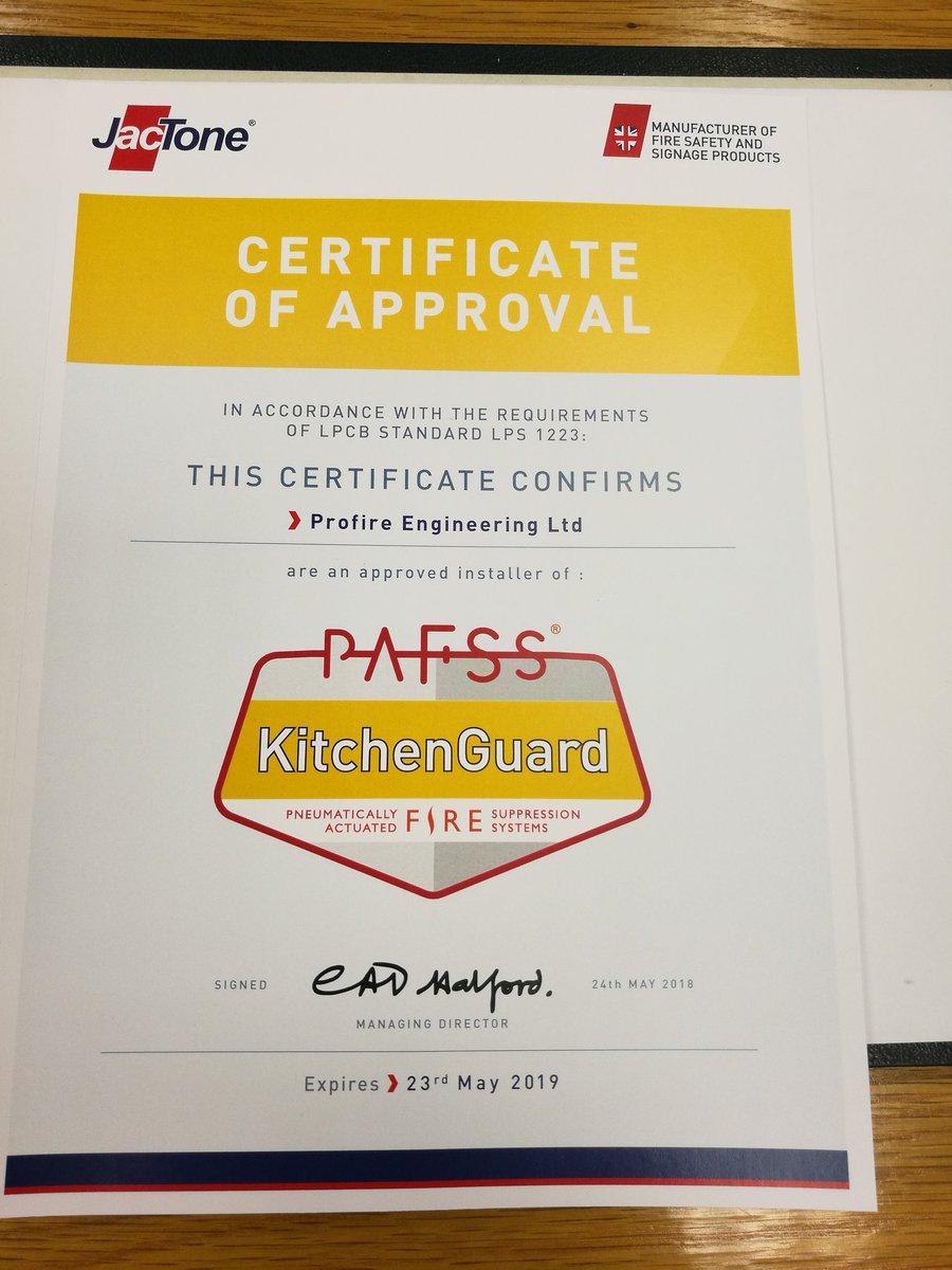 ProfireEng's tweet photo. Now approved for Jactone Kitchenguard Systems thanks to all at Jactone @Jactone_UK https://t.co/CaxML398aY