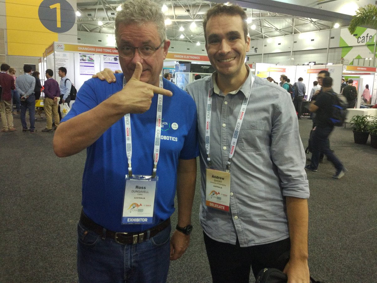 andrewjshort's tweet photo. @ieee_ras_icra not a selfie, but a team magpie meets an exhibitor! #icra2018scavengerhunt #icra2018robots https://t.co/368CeMkN4V