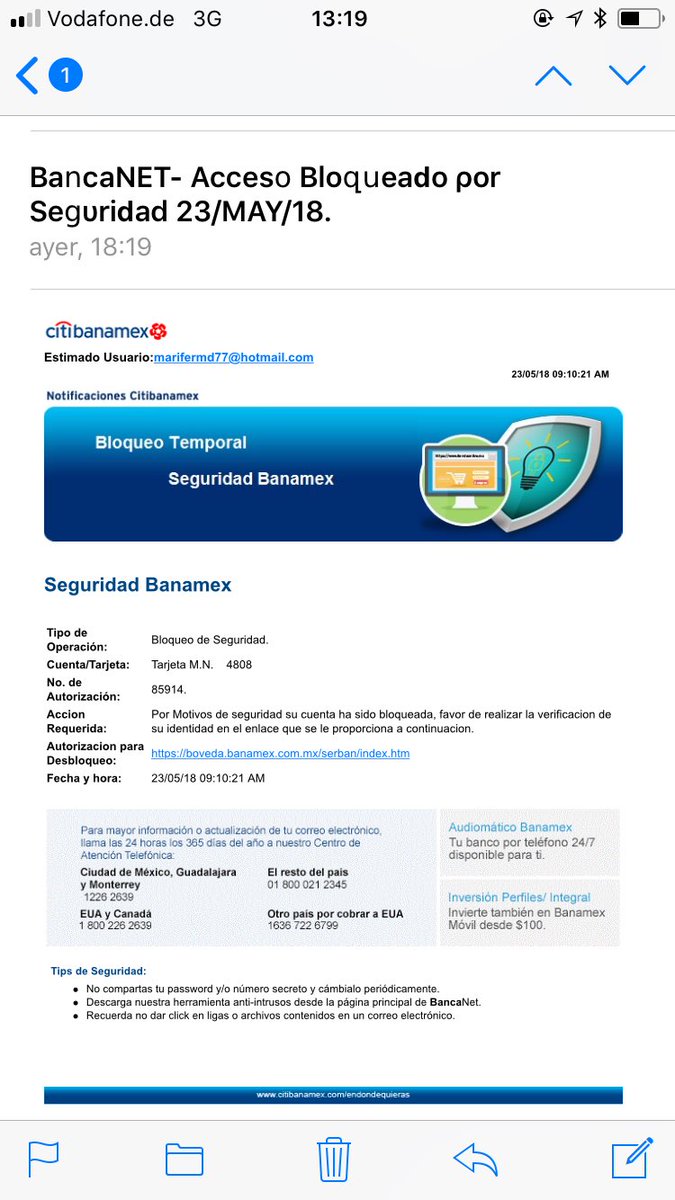 FerGorous's tweet photo. @ContactoCitibmx están enviando correos de este tipo en donde el remitente no tiene correo electrónico oficial . Esto es fraude cierto ? https://t.co/sAv6y26Zze