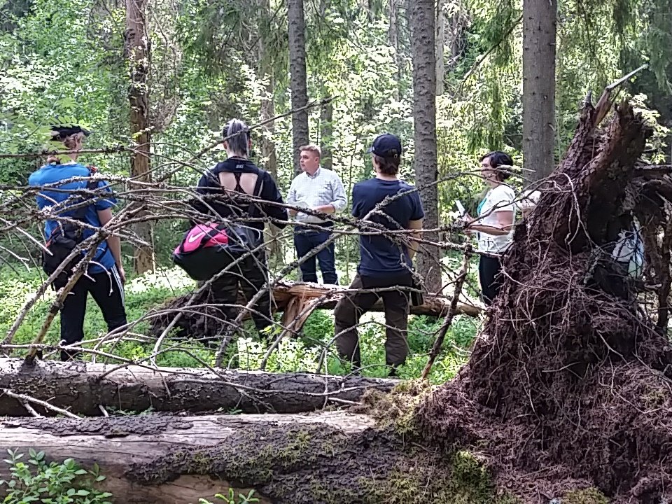 MetsaPuhuu's tweet photo. Toisella rastilla @Osuuspankki kertoo metsätuhoista. Lahottajasienen jälkeen heikentyneeseen kuuseen on iskeytynyt kirjanpainaja. Kysymys kuuluu mikä lahottaja on toisessa kuvassa? #Metsävisa https://t.co/zkNaW1f2f6