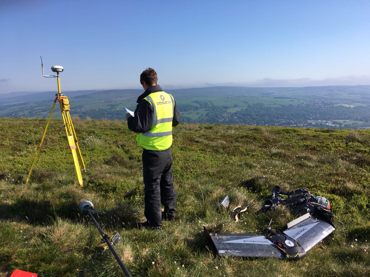 QuestUAV's tweet photo. @QuestUAV on Ilkley Moor enjoying the sunshine. First flights done with 300 ha in the bag.  Expecting 5cm absolute resolution, assisted by @Trimble base station, which is phenomenal for a large drone survey. #drones #surveying #mapping #rtk #ppk #moors https://t.co/vRk1zL22BR