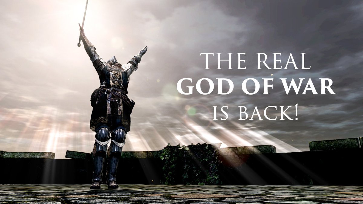 DarkSoulsKnight's tweet photo. Kratos copied me in his latest game. Forget him, I'm back. #DarkSoulsRemastered https://t.co/2b8alB5Jeu