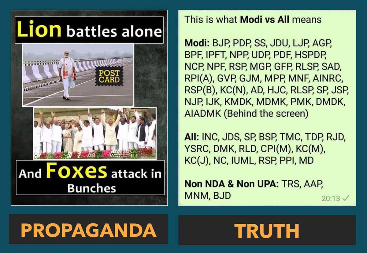 dampy_malhotra's tweet photo. Propaganda v/s Truth
#ModiVsAll #ModiVsOppn https://t.co/rWE7YKPOyK