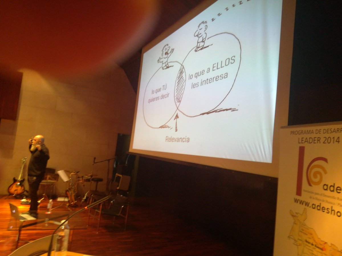 JaviGarciaAnton's tweet photo. Lo que tú quieres decir y lo que a ellos les interesa. Eso es lo importante del marketing: el contenido. Hay que contar historias. @CalvoConBarba en #Ideandando2018 @HoyadeHuesca @adesho6 @DPHuesca https://t.co/q62MG5MkL8
