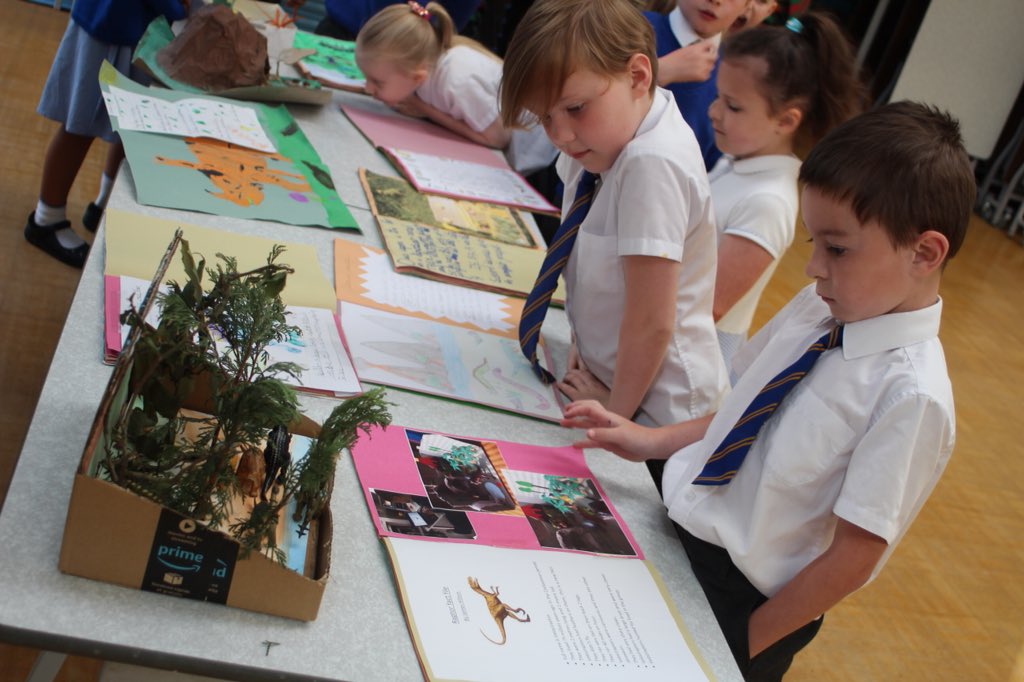 Parkfield's tweet image. Classes enjoyed looking at all the #LearningLog work that had been brought in this week.