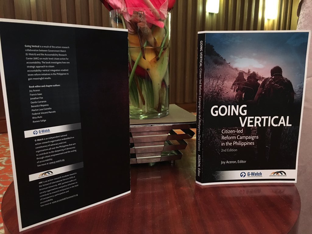 gwatch_ph's tweet image. Soft launch tonight! Going Vertical: Citizen-Led Reform Campaigns in the Philippines, the first book published by the new G-Watch! One of two big news in 2018 #GWatchNationalMeetingLearningExchange.

#AccountabilityPH 
#GWatcherForever 
#GWatch2018
#GWatchLearns