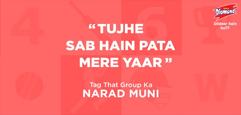 YellowDiamondIN's tweet photo. We all have that one friend who will always predict the next move of the match.
Tag the “Mr. Narad Muni” of your group. #DildaarYaar #DildaarHainHum
#YellowDiamond #YellowDiamondSnacks #CricketLovers #CricketFans Snacking #DildaarHainHum https://t.co/GwINpTz8ud