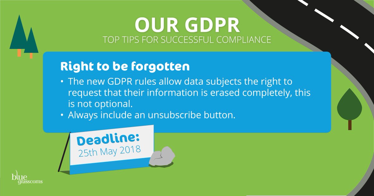 Bluegrasscoms's tweet image. Tomorrow is the day! GDPR is finally here, make sure you don’t forget that people have the right to be forgotten! #BGCNews #Bluegrasscoms #GDPRDeadline #GDPR