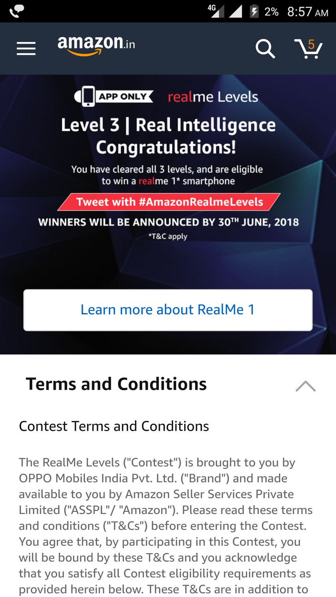 Ni3iN_D28's tweet photo. @realmemobiles Dear @amazonIN &amp; Dear @realmemobiles I have successfully completed all 3 levels of #AmazonRealMeLevels quiz😊👍
I'm super excited about this... eagerly waiting for the result day🙌
Thanks for the opportunity.
Always wish to win this masterpiece #RealMe1 #AIForReal
#GoodByeForGood https://t.co/4PbN7cUUXu