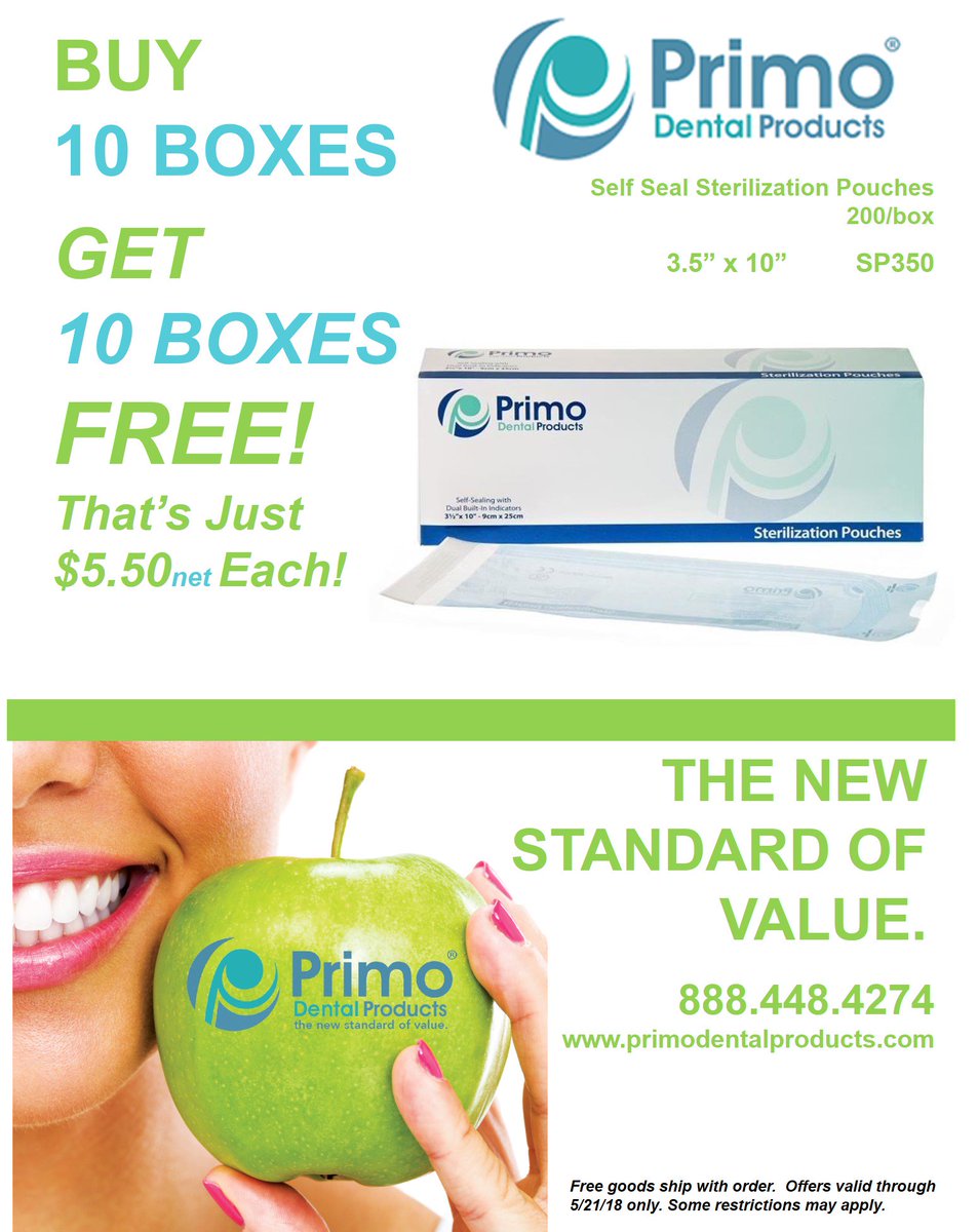 Primo_Dental's tweet image. #Selfseal #Sterilizationpouch by Primo #Healthcare Products Now offering an alternative deal Buy 7 boxes, Get 3 Boxes FREE. Plus additional 20% OFF. Offer expires 05/25/18 
#dentist #dentistry #oralcare #oralhealth #tattoo #nails #doctor #dental #smile #teeth