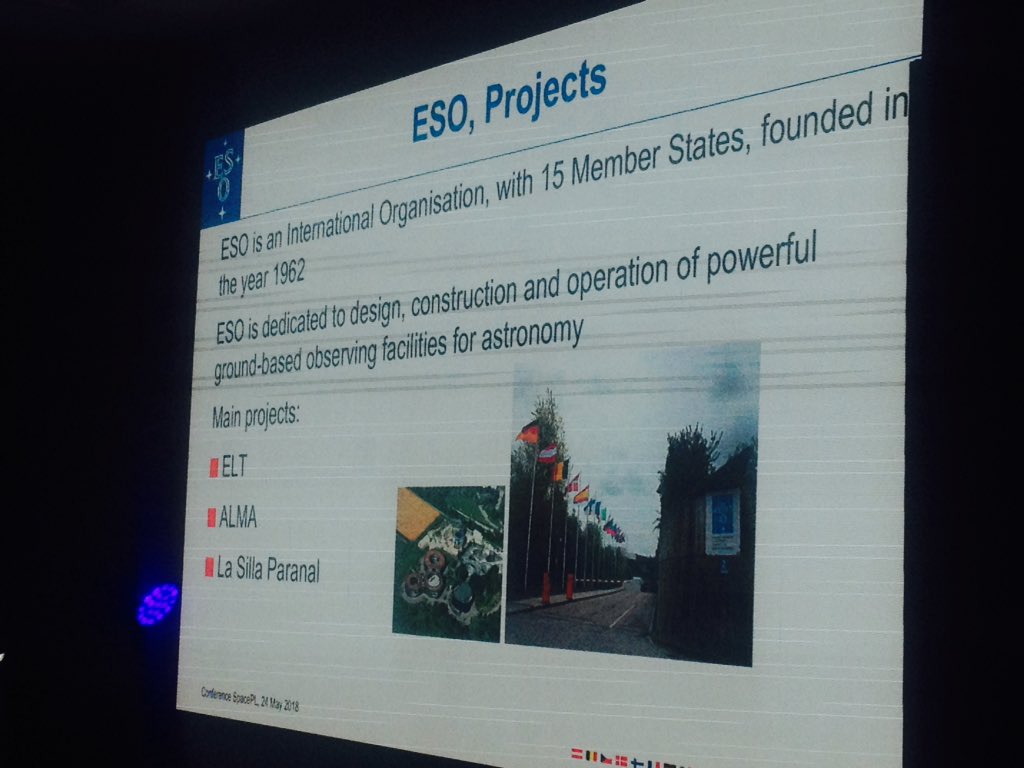 SME4SPACE's tweet photo. Mr. J. Schimplesberger presents @ESO projects opportunities at #FSK2018 organised by @SPACE__PL https://t.co/xwhGZIjlDh