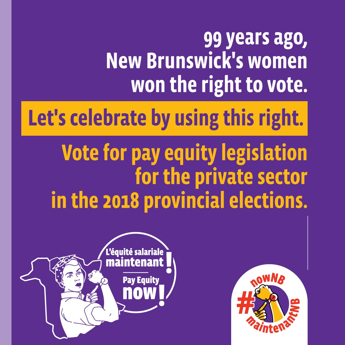 nowmaintenantNB's tweet image. 100 years ago today, the first Canadian women won the right to vote in federal elections! In September, celebrate by using the right to vote for #payequity legislation for the private sector in the NB provincial elections. #nowNB
