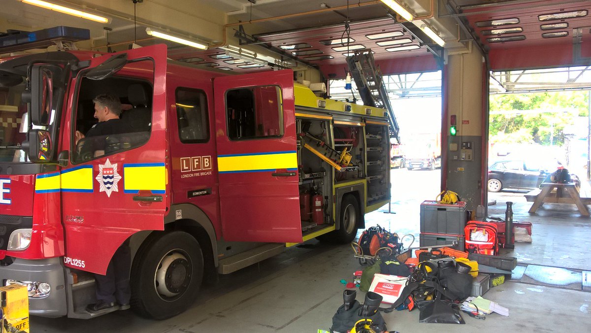 LFBEnfield's tweet photo. A restow for #A341 @Edmonton this afternoon as a service is due on the home appliance. Where does all the kit disappear to ??! #Tardis #Familiarisation #Stationroutine #BluewatchAGAIN #Allhandsondeck https://t.co/5Cfze51CgN