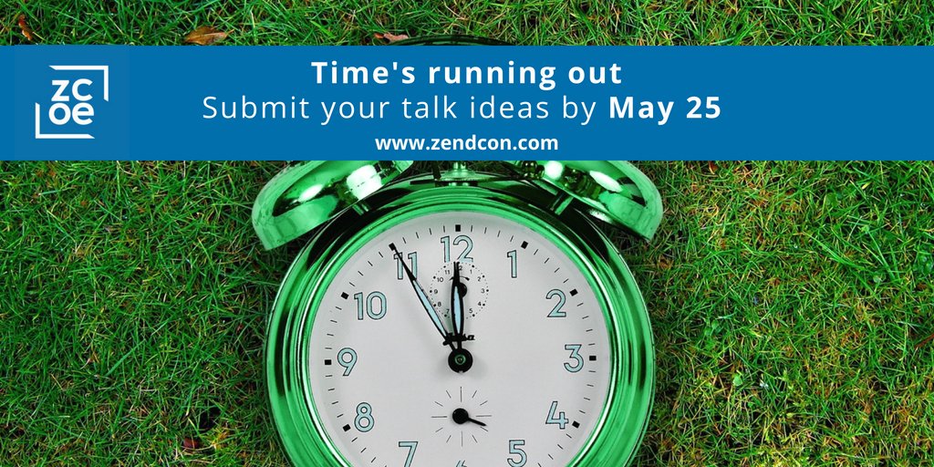 zendcon's tweet photo. This is it ... time is ticking ... 1 day left.

You know what you need to do!  

SUBMIT YOUR TALK IDEA NOW!

https://t.co/qjNzlBBnKM

#cfp #callforspeakers  #opensource #zcoe2018 https://t.co/bIq5lyFDqD