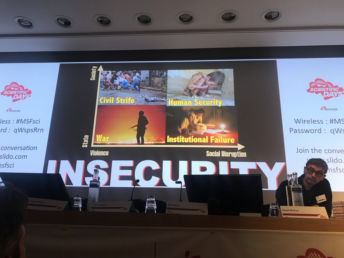 MSFsci's tweet photo. Our ‘rockstar’ keynote @AdilNajam delivers a fantastic &amp; sobering speech - now joining our panel discussion on climate change, environmental health &amp; humanitarian aid #MSFsci https://t.co/wBaVT1cz0t