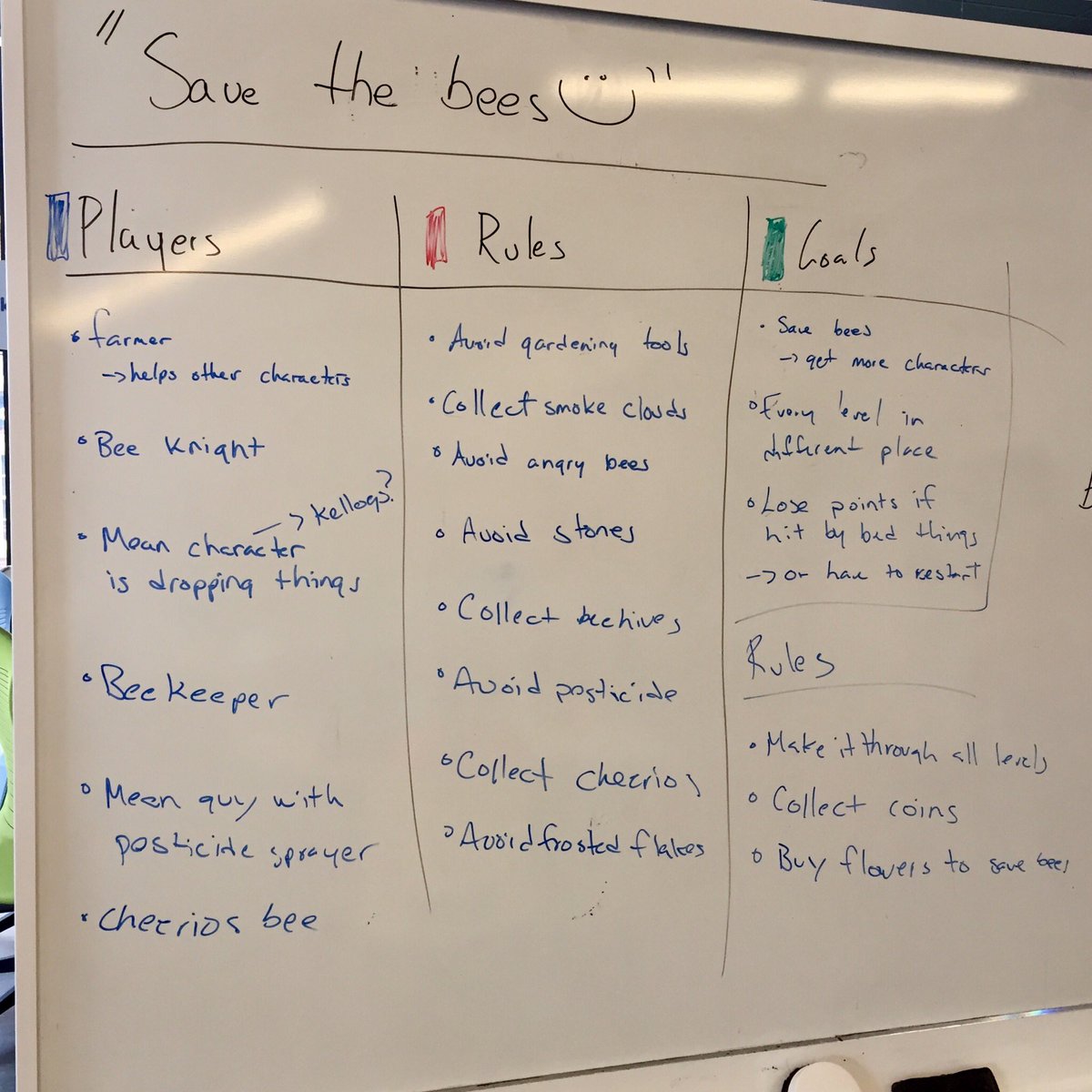 learningcodeyyg's tweet image. Based on this brainstorming session, we are going to have SO much fun playing the ‘Save the Bees’ games we’re building today! #glcCodeDay