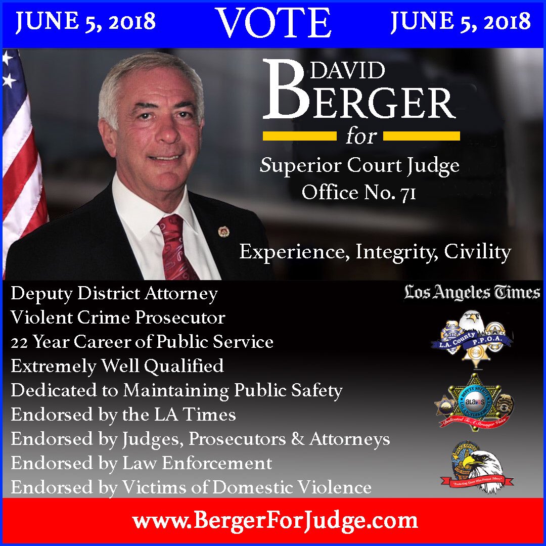 JudgeVote's tweet photo. Thank you @latimes for endorsing @JudgeVote David Berger for Judge, Office 71. https://t.co/Ujjp7ePyz4 https://t.co/V5R5ePDQWS