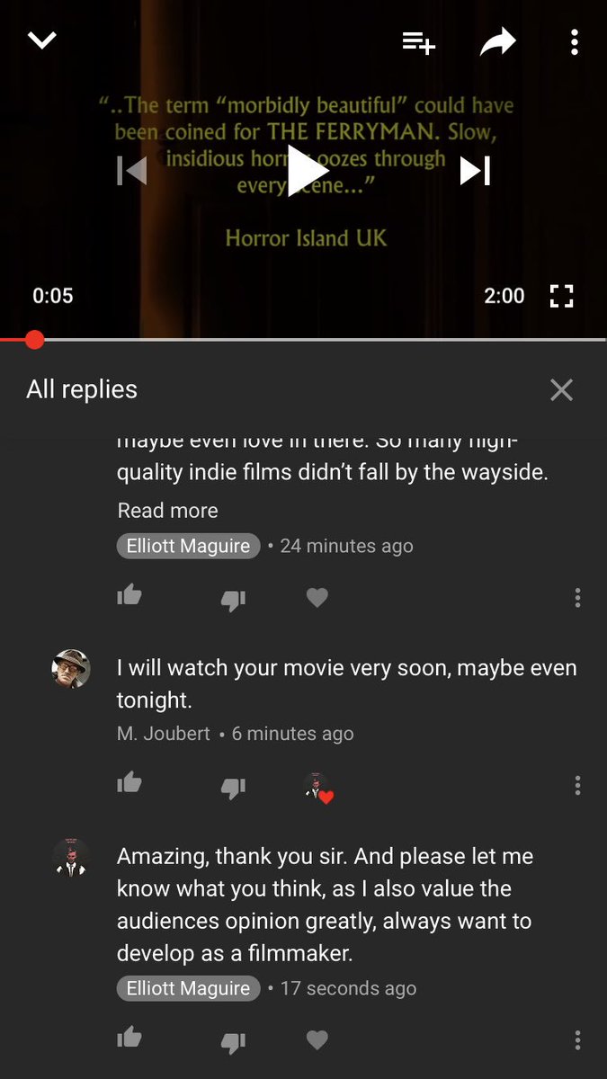 The internet works sometimes. Filmmakers, interact with your audience. It makes a difference. #SupportIndieFilm