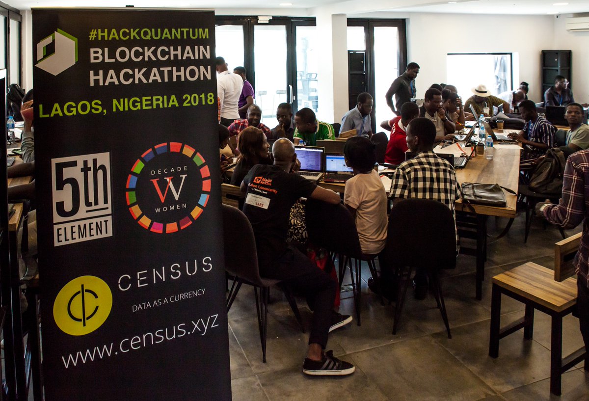 AmirDossal's tweet image. Congratulations #HackQuantum Amber Nystrom, @JaneThomason, @VinceMolinari, @DecadeOfWomen, @PvblicF, @WeUniteWe, @sfdecordova for the amazingly successful Blockchain Hackathon in Lagos, Nigeria 2018